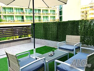 нощувки 🔖ТОП ЦЕНА | Апартамент със собствена веранда на 100 метра от плажа с басейн, Плаза